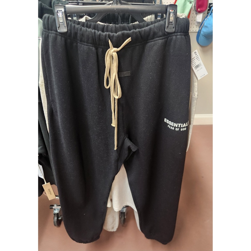 Fear of God Essentials Sweatpants Black Logo Fleece Joggers Mens Large NWT